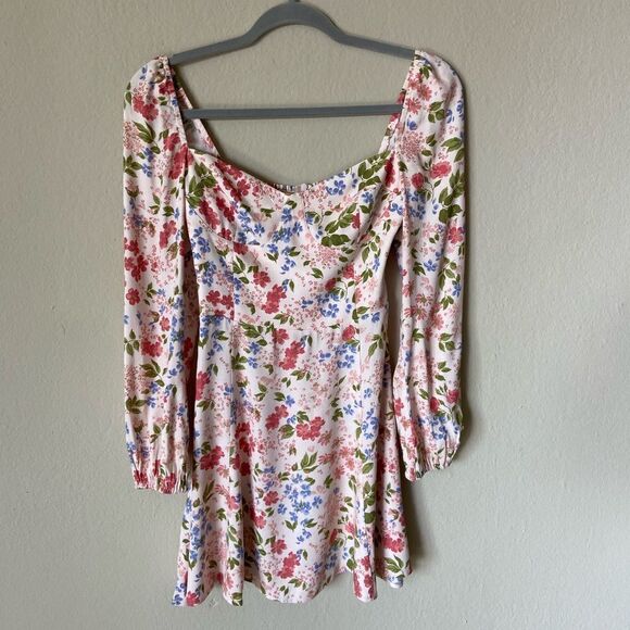 Reformation Mini Esmee Pink Dress Floral Long Sleeve Size 0 - Picture 8 of 11